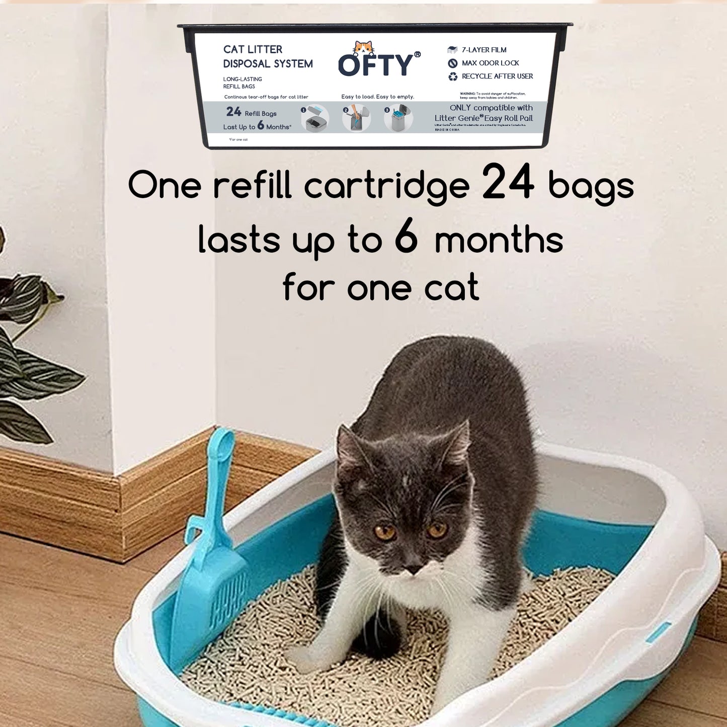 The Best Alternative Litter Genie Easy Roll 48 Count: 7-Layer OdorLock Technology, Leakproof Heavy Duty Cat Litter Bags – OFTY