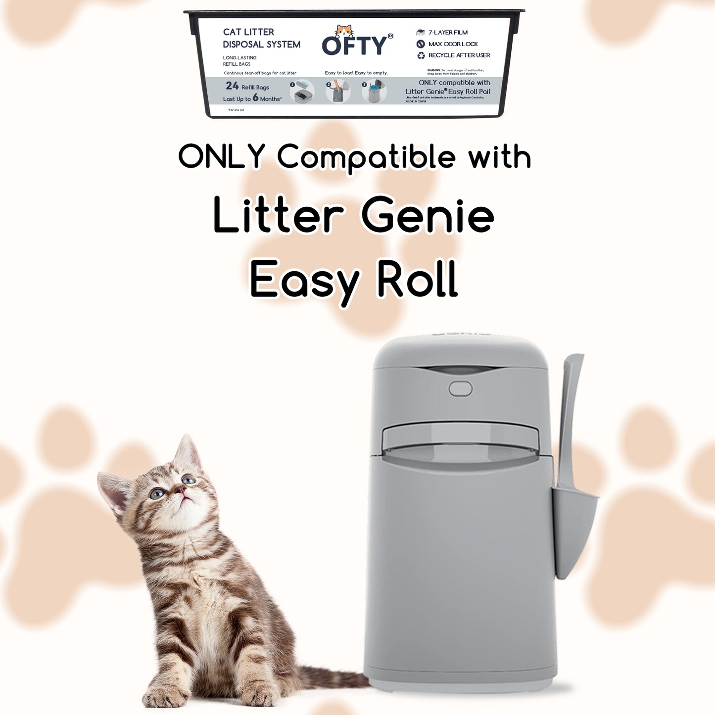 The Best Alternative Litter Genie Easy Roll 48 Count: 7-Layer OdorLock Technology, Leakproof Heavy Duty Cat Litter Bags – OFTY